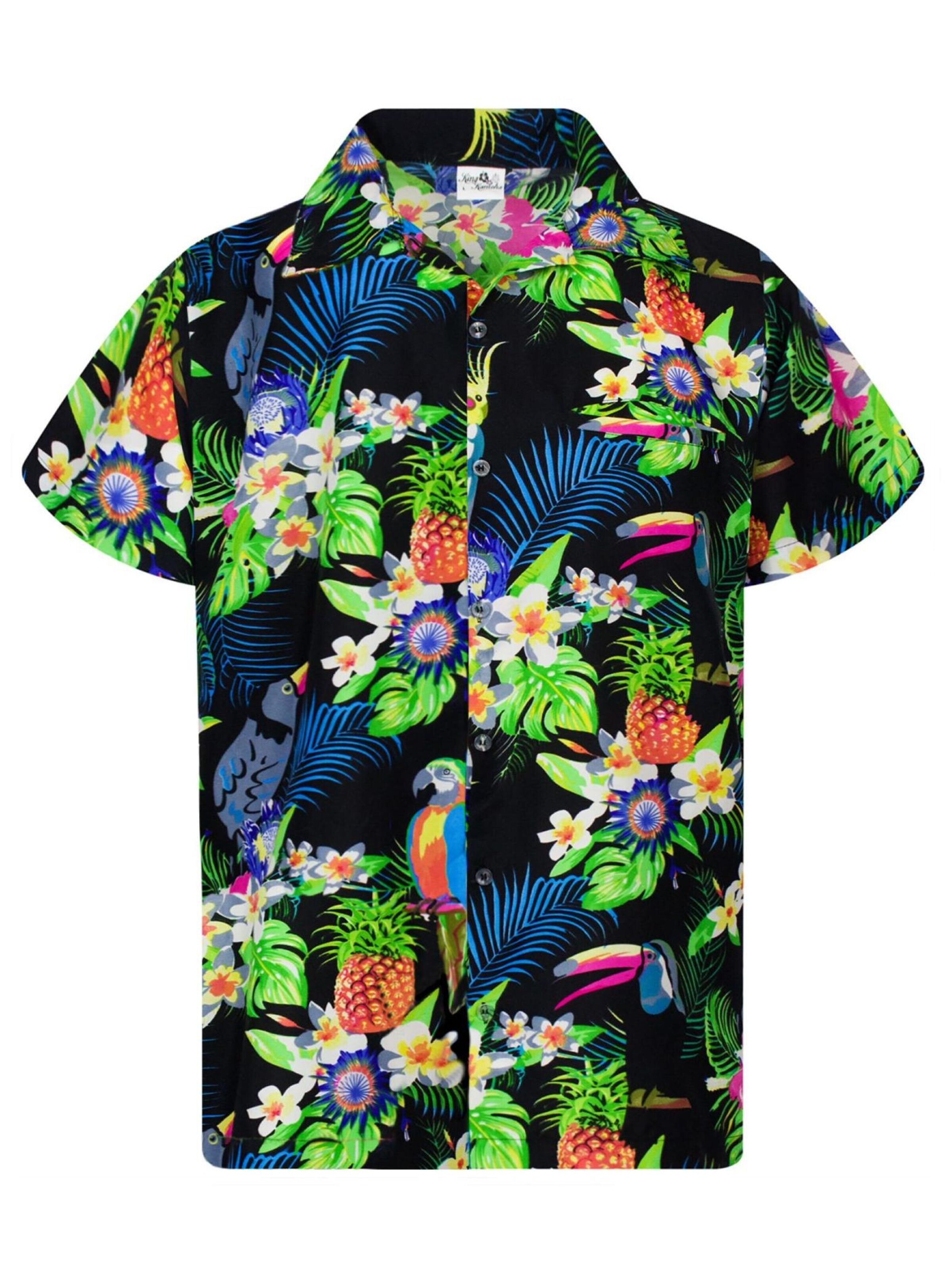 King Kameha Shirt 'Parrot Cockatoo'‌‌‌‌‌‌‌‌‌‌ in Schwarz: Vorderseite