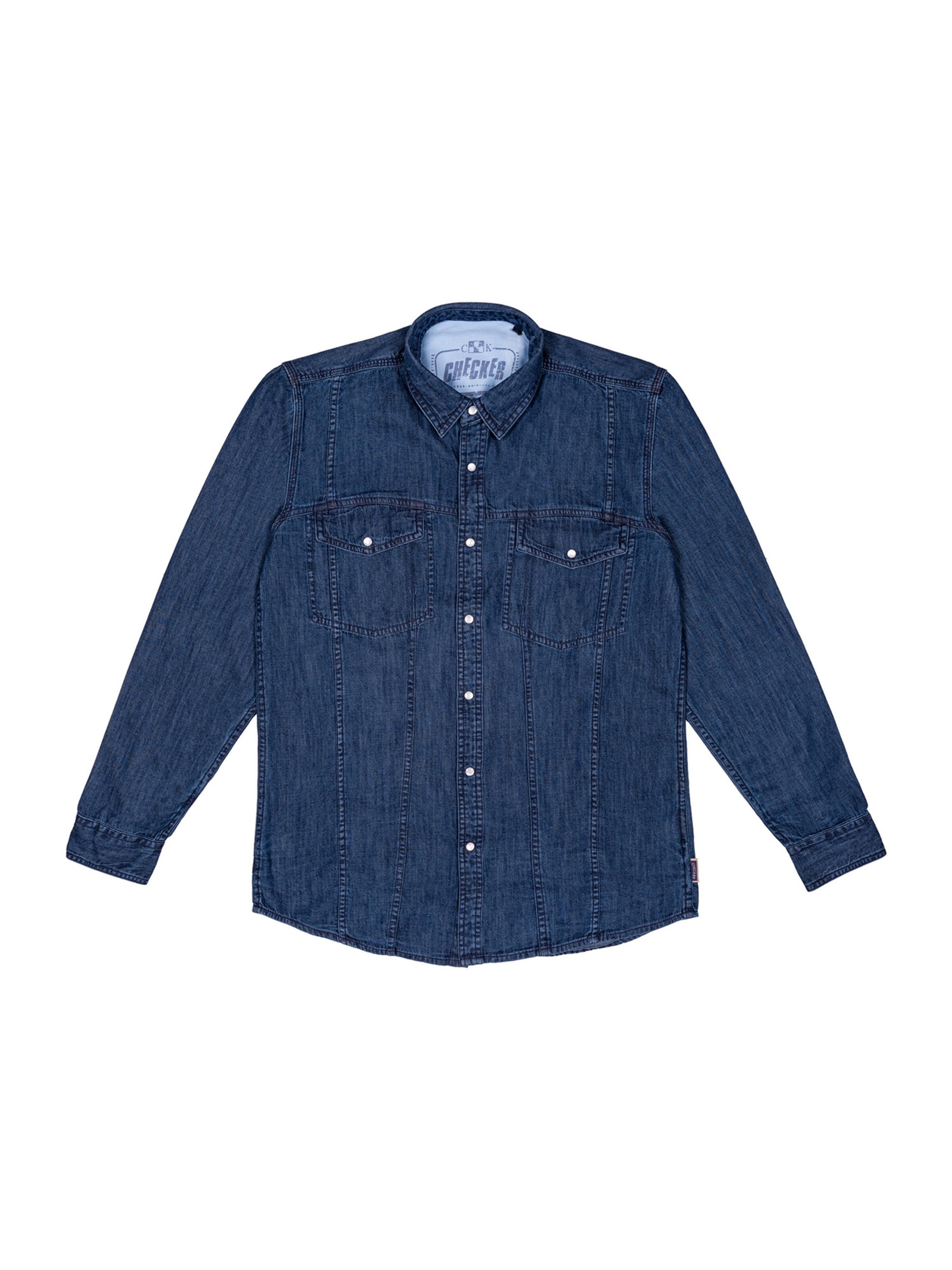 Checker Button Up Shirt ' Dynasty Denim ' in Blue: front