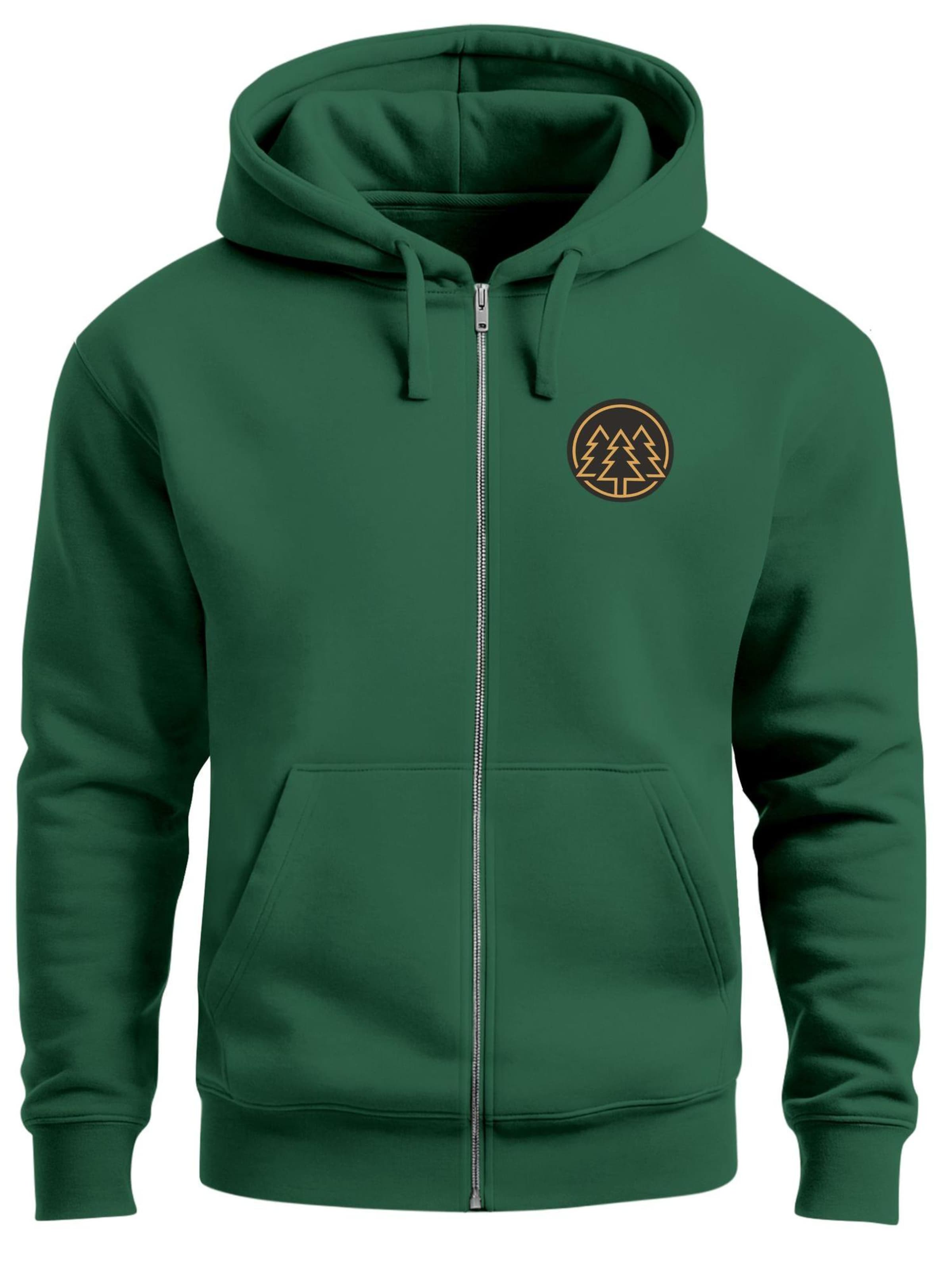 Neverless Zip-Up Hoodie 'Bäume Badge' in Green: front