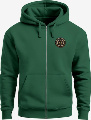 Neverless Sweatjacke 'Bäume Badge' in Grün: Vorderseite