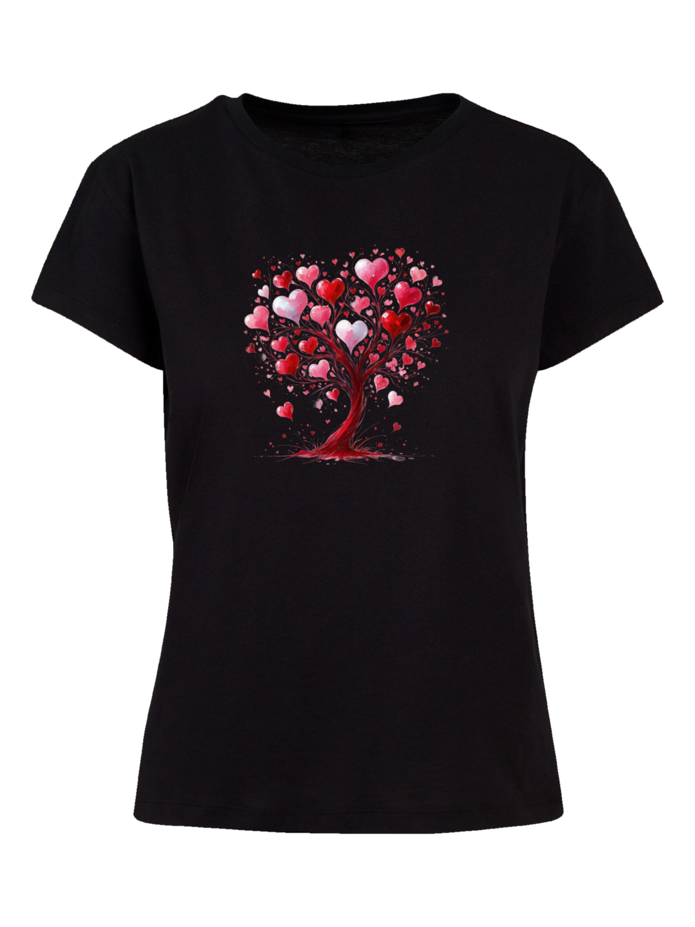 T-shirt 'Herz Baum Aquarell Druck' F4NT4STIC en noir : devant
