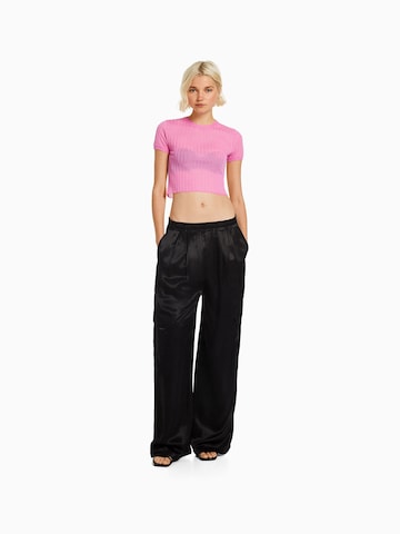 Bershka Wide leg Cargobroek in Zwart