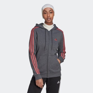 ADIDAS SPORTSWEAR Спортна жилетка с качулка 'Essentials Fleece 3-Stripes ' в сиво: отпред