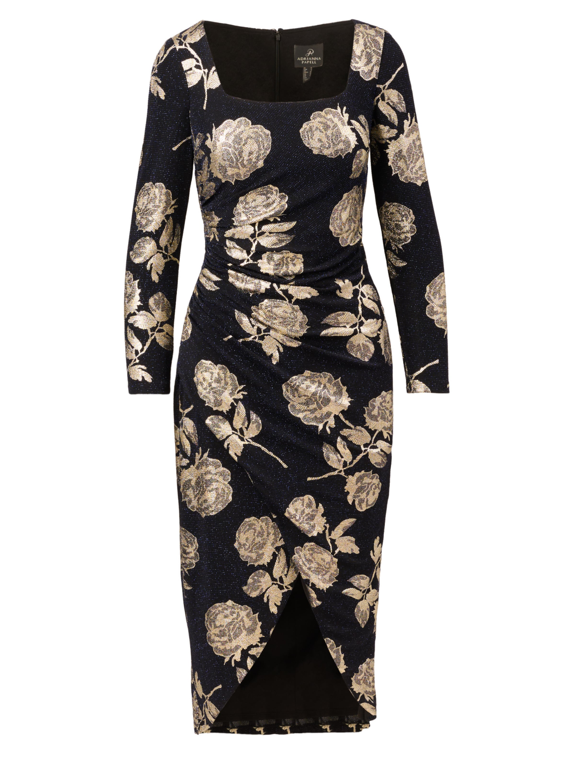 Adrianna Papell Cocktail dress 'Floral Metallic Knit Midi Dress' in Blue: front