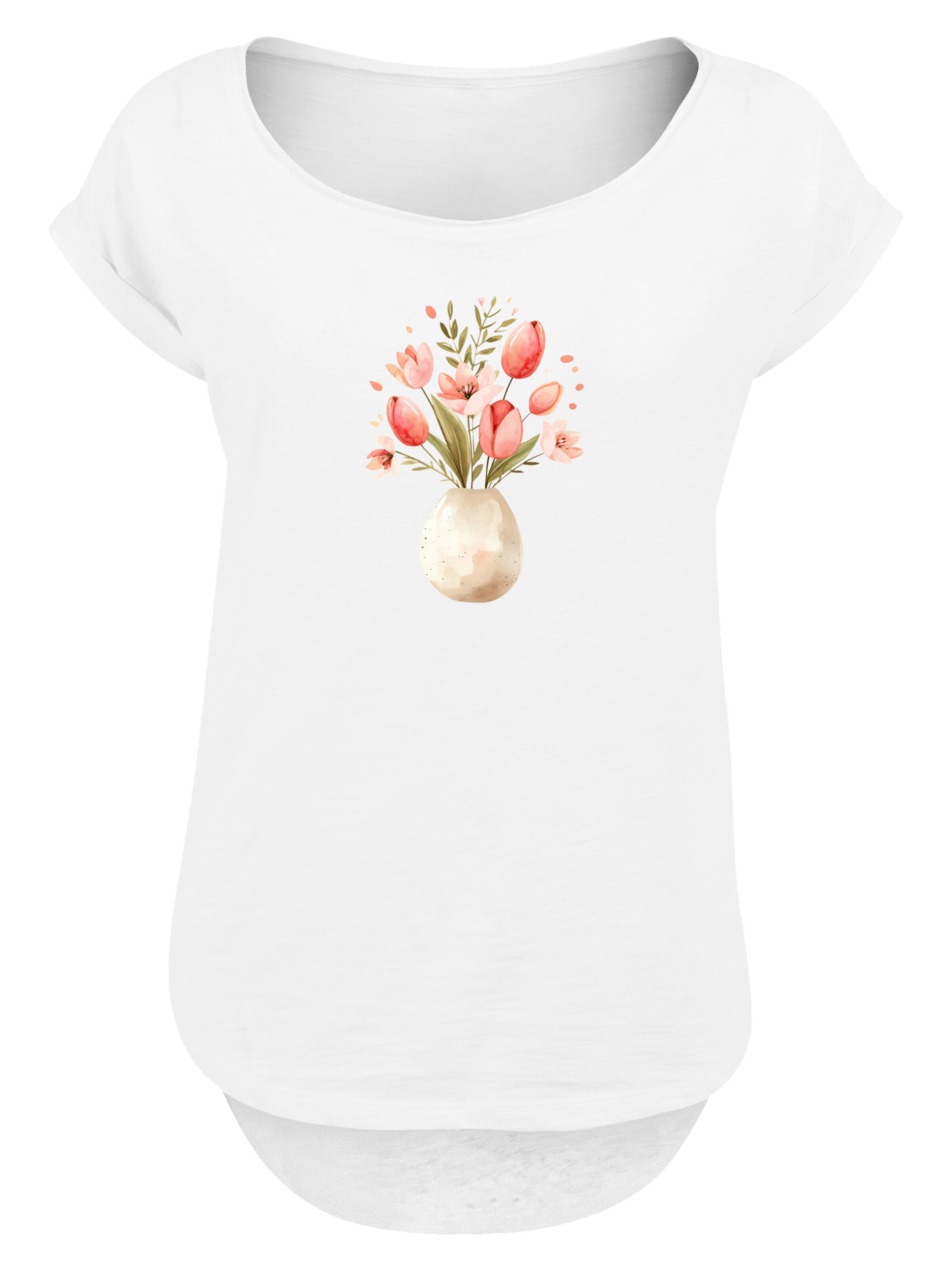 F4NT4STIC Shirt 'Rosa Frühlingsblumenstrauß In Vase' in Wit: voorkant