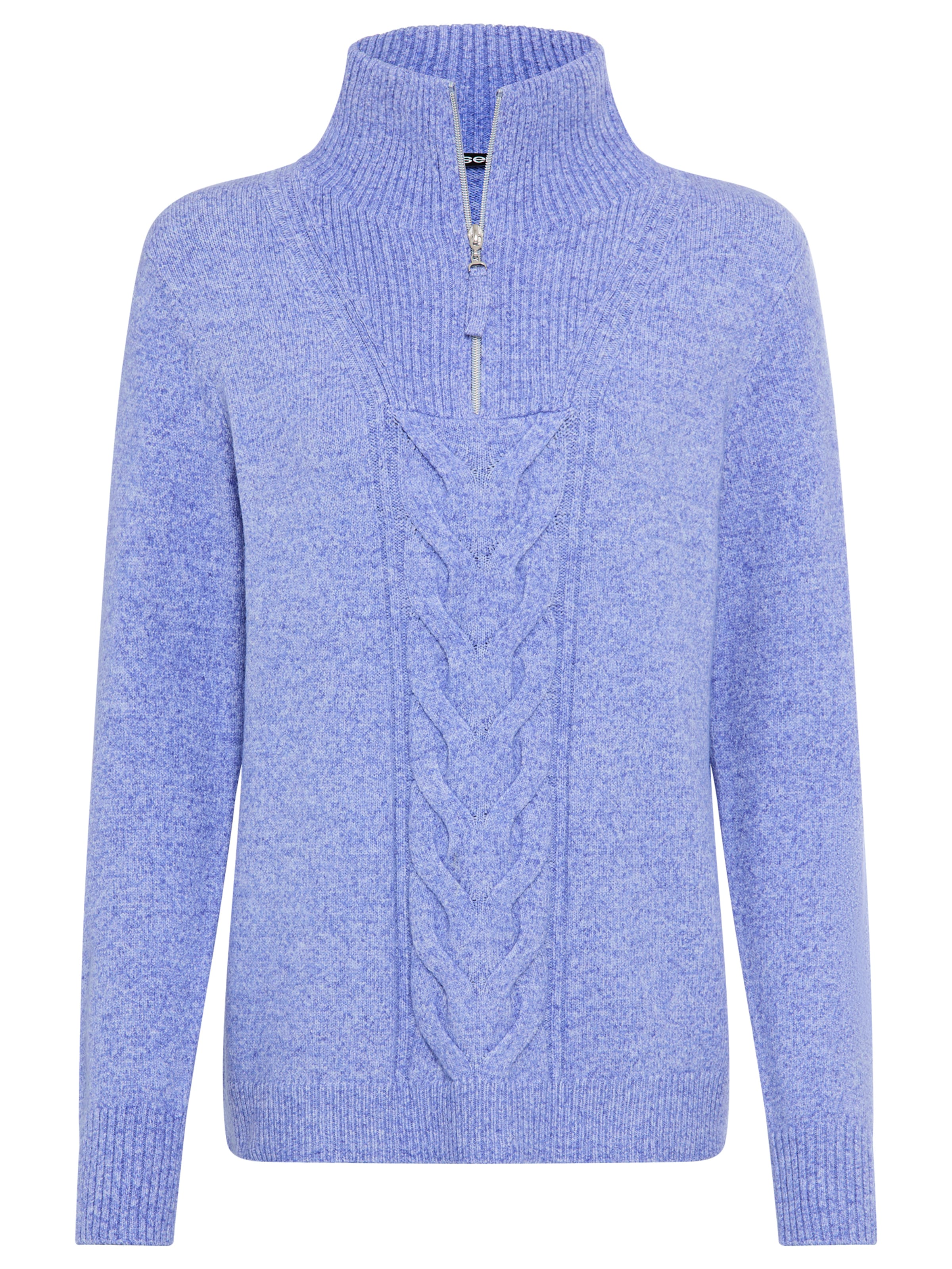 Olsen Pullover 'Henny', mit feinen Ziernähten und Zopfmuster in Blau: Vorderseite