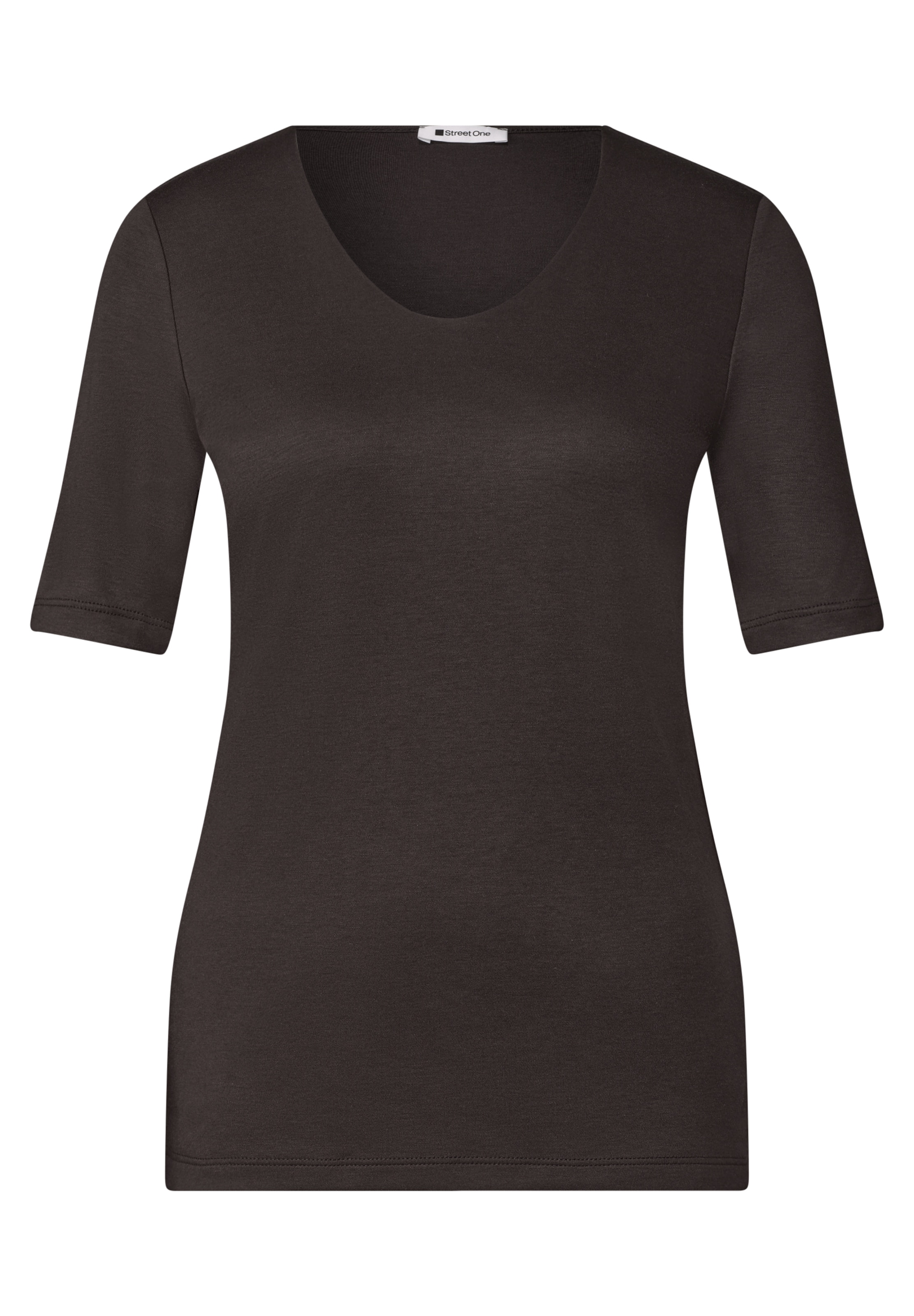 STREET ONE Basic T-Shirt mit blickdichter Front in Braun: Vorderseite