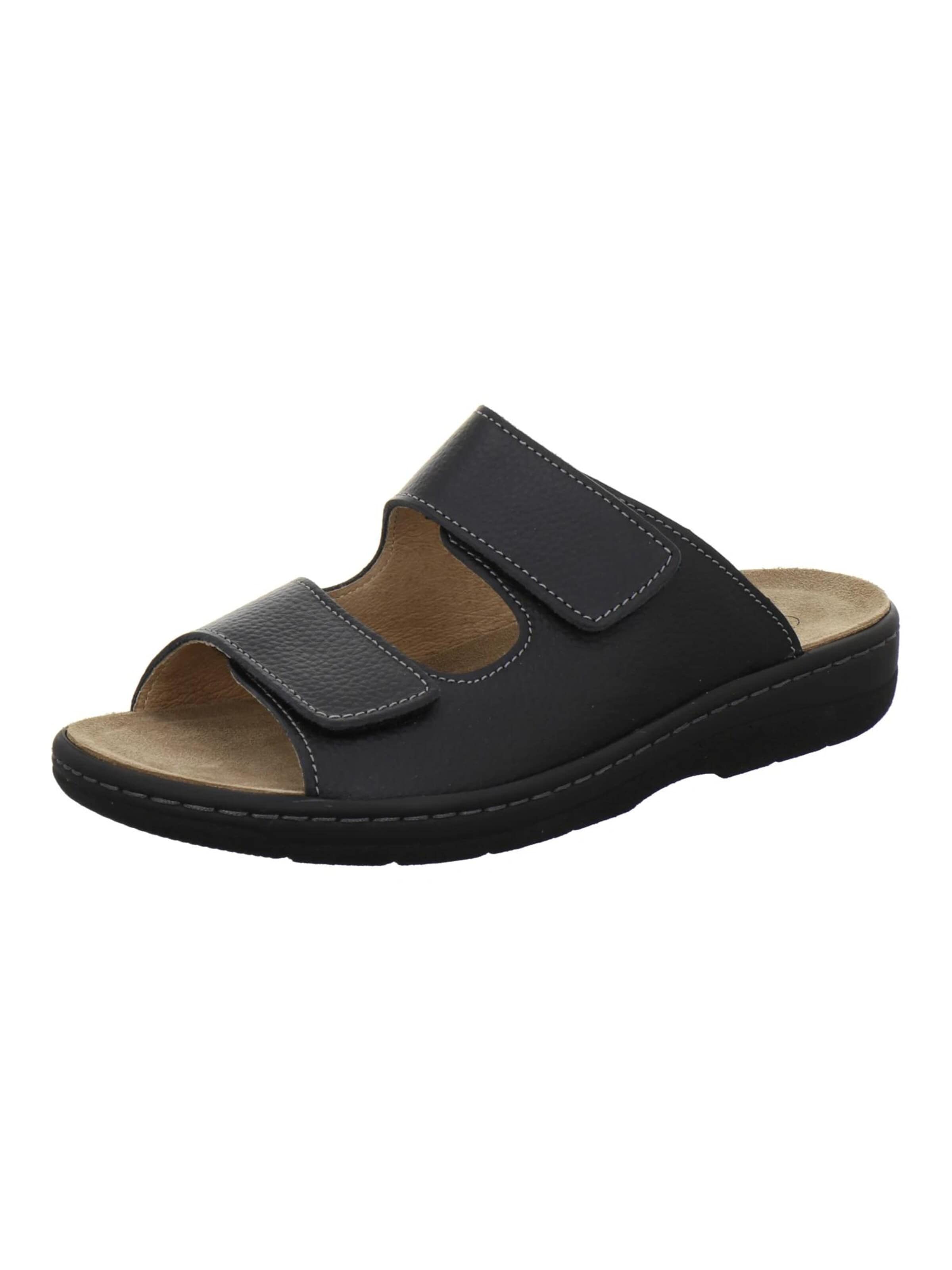 AFS-Schuhe Muiltjes 'Pantoletten Herren Wechselfußbett schwarz Leder' in Zwart: voorkant