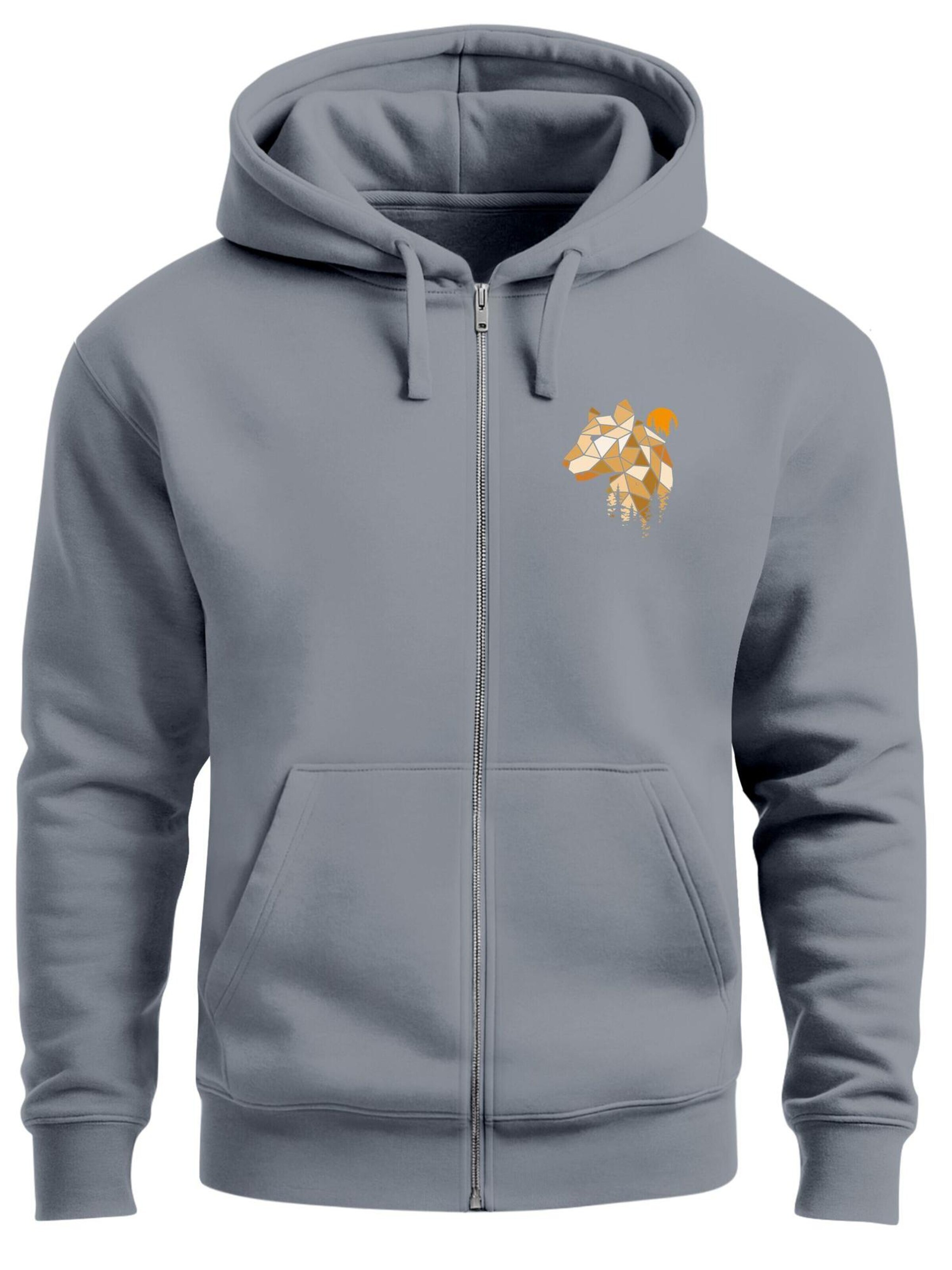 Neverless Zip-Up Hoodie 'Luchs Polygon' in Grey: front