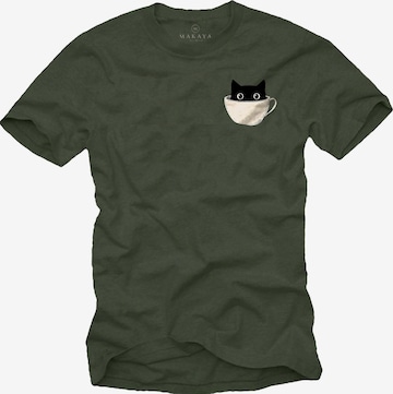 MAKAYA Shirt 'Cup Cat' in Green: front
