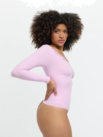 cfab - Body modelador 'Lace Bodysuit Sculpting Shapewear Longsleeve mit String' em roxo