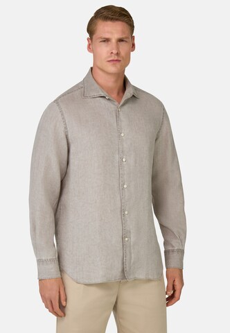Boggi Milano Regular fit Overhemd in Bruin: voorkant