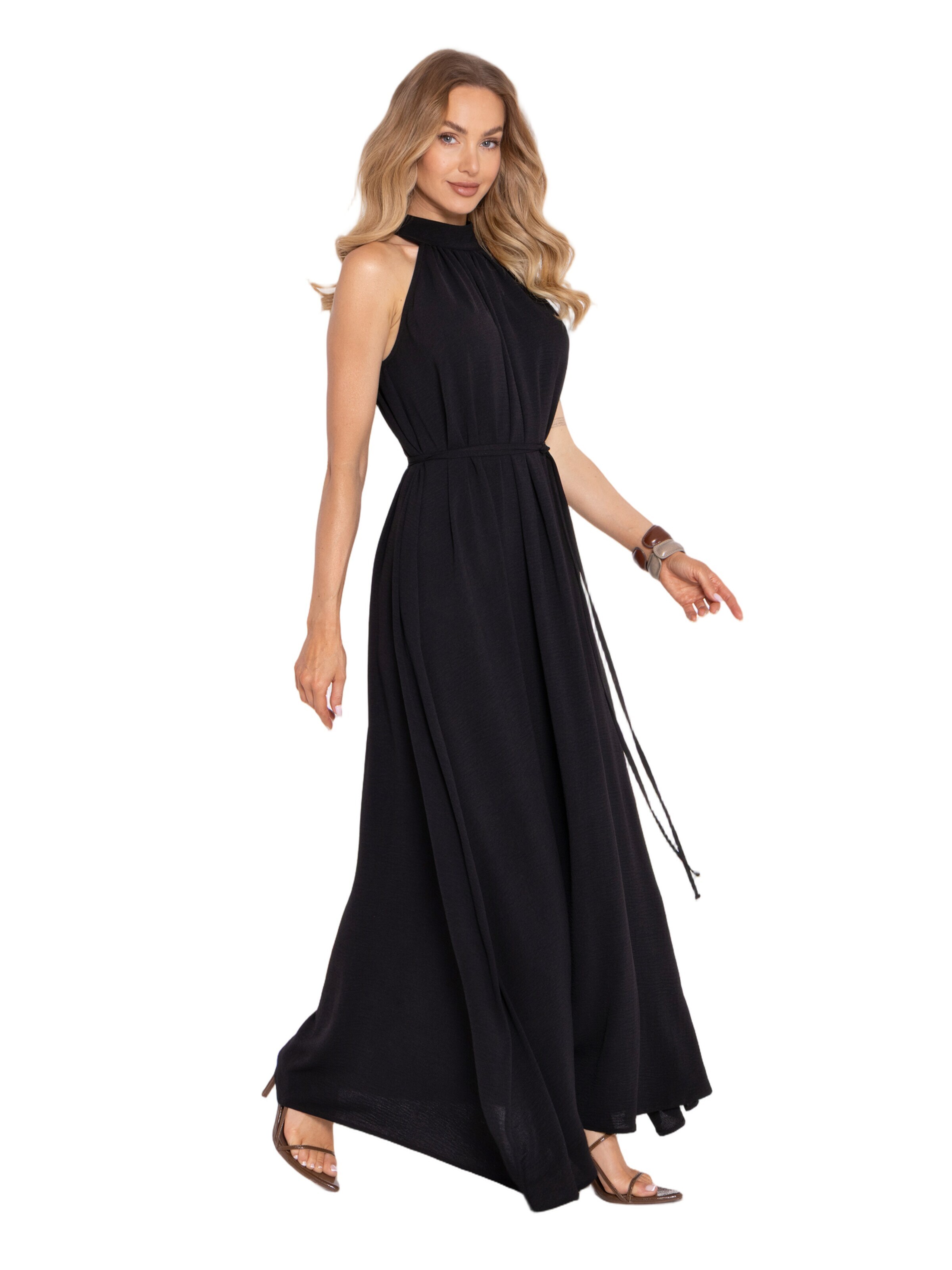 made of emotion Šaty 'Sukienka maxi halter neck z paskiem' – černá