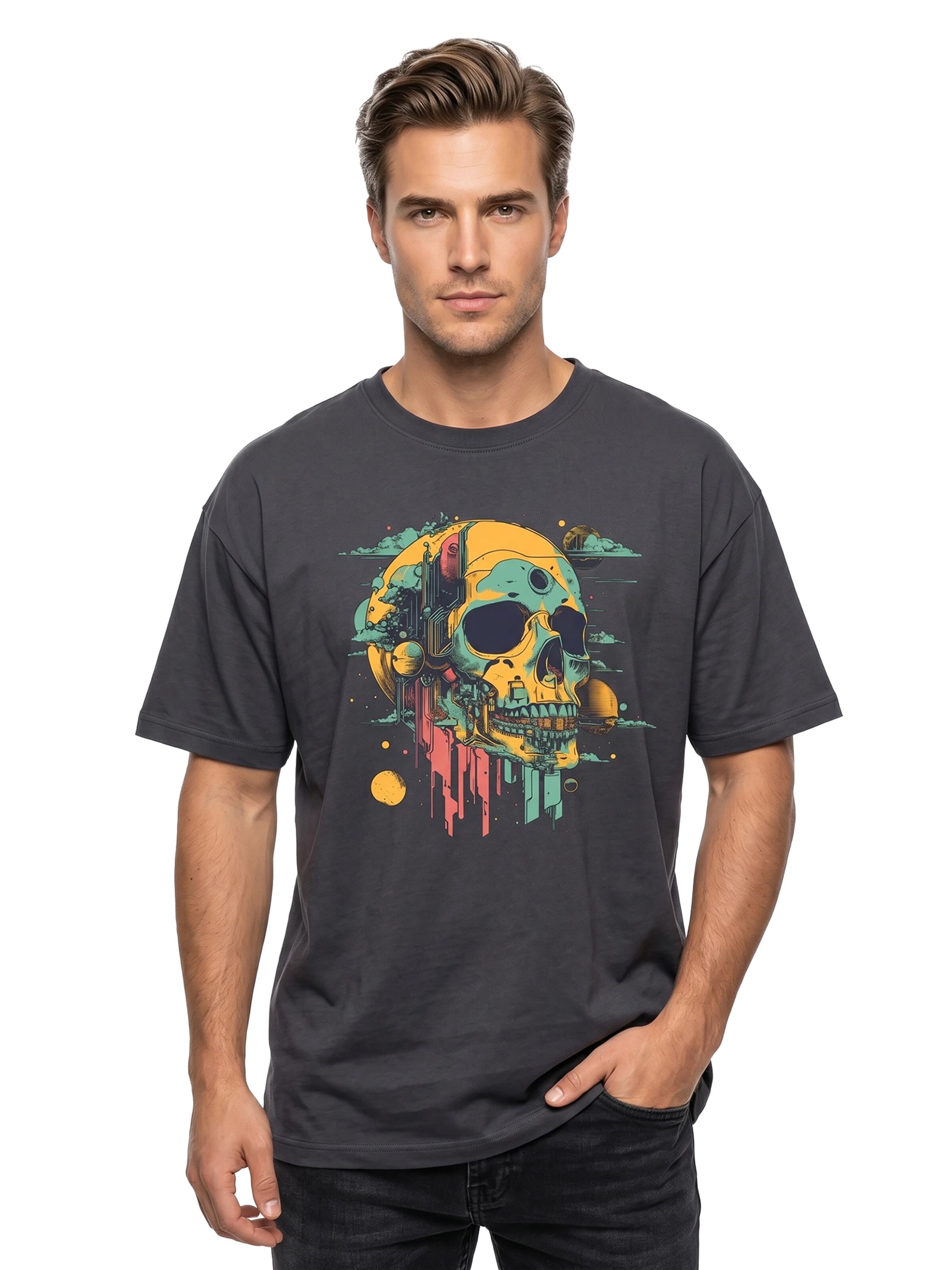 MAKAYA Shirt 'Head Shot Skull' in Grey: front