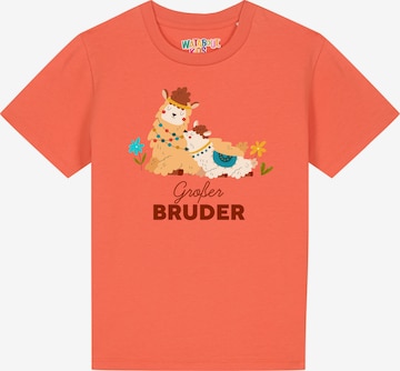 Maglietta 'Lama Großer Bruder' di watabout.kids in arancione: frontale