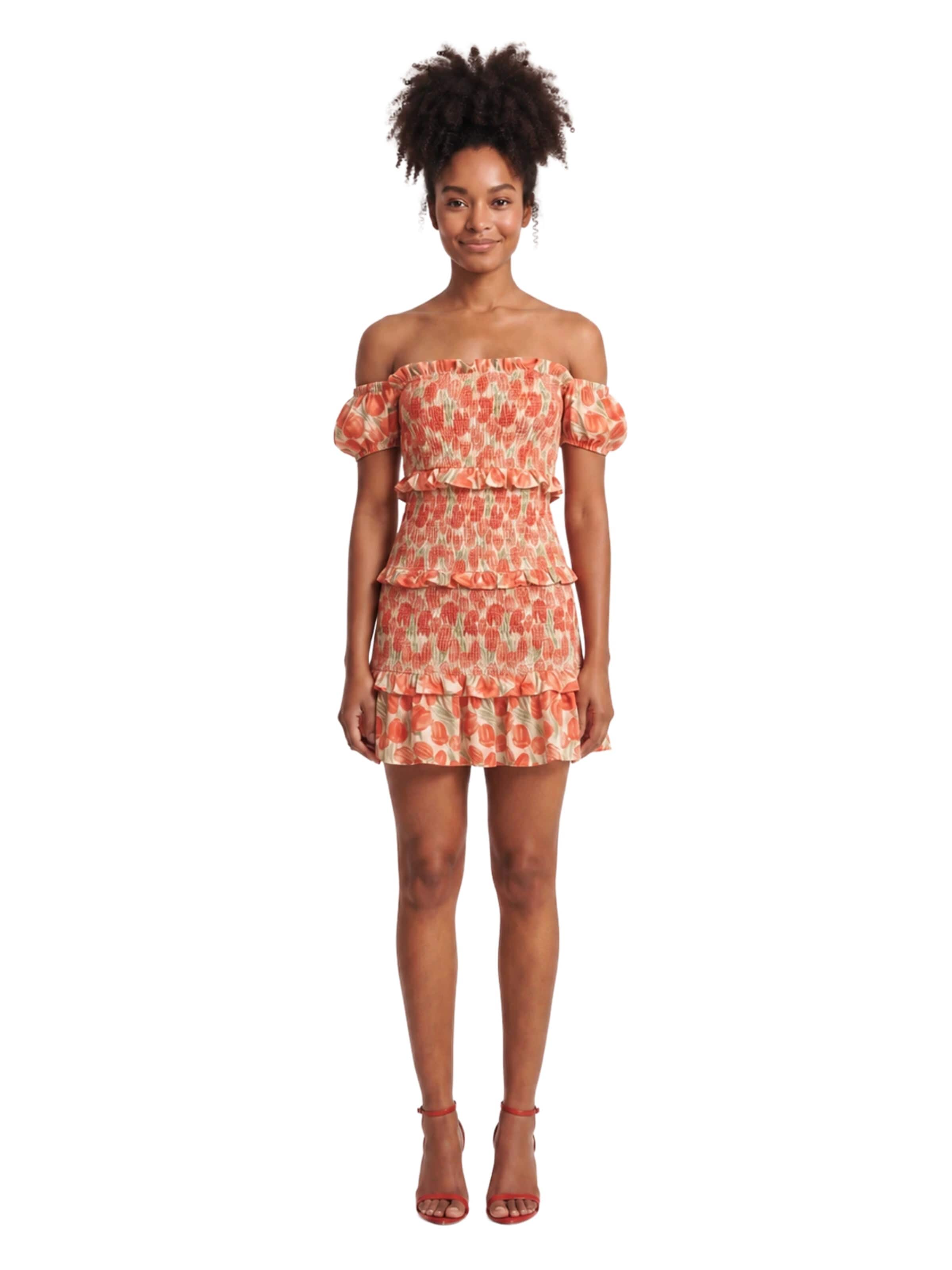 Fulgor Kleid 'Vestido Ombro a Ombro com Folhos Laranja Noria'‌‌‌‌‌‌‌ in Orange: Vorderseite