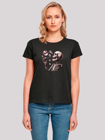 T-shirt 'Cute Goth Skeleton Blowing Heart Shaped Bubbles' F4NT4STIC en noir : devant