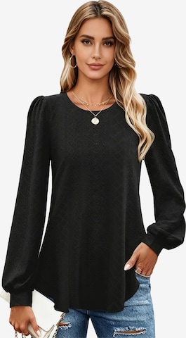 KoJooin Shirt 'Damen Locker Geschnittenes Rundhals T-Shirt mit Puffärmeln – Lässiges Langarmshirt für Alltag' in Black: front
