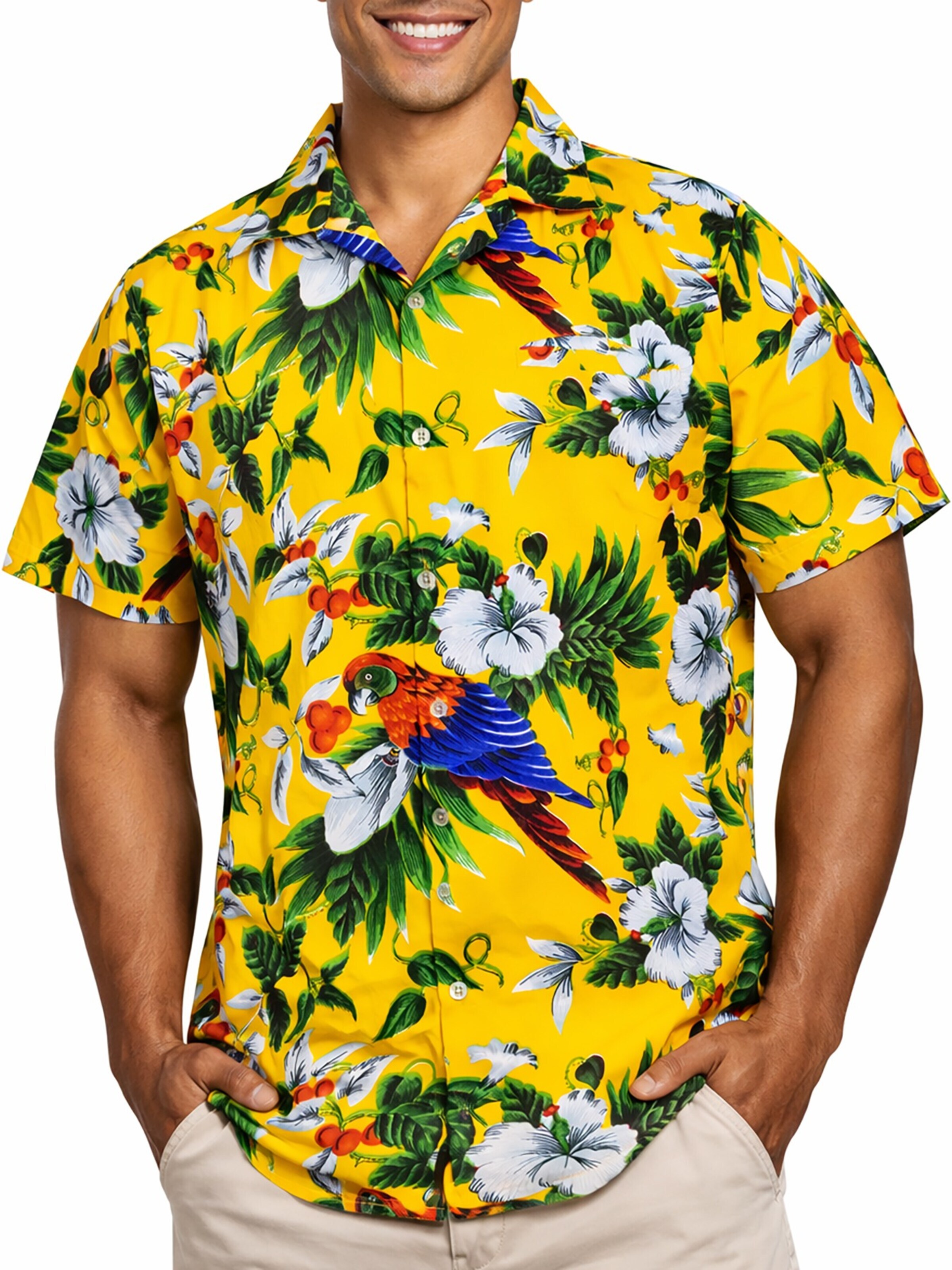 King Kameha Shirt 'Cherryparrot'‌‌‌‌‌‌‌‌‌ in Gelb