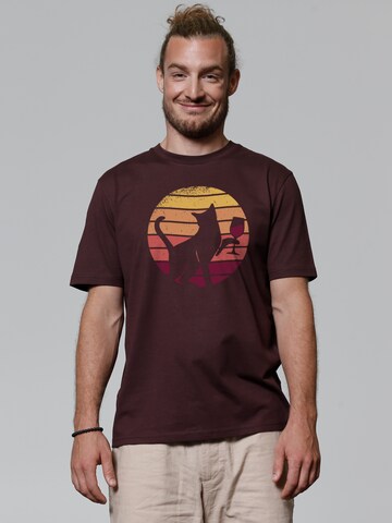 Watapparel Shirt ' Sunset Katze & Rotwein ' in Red: front