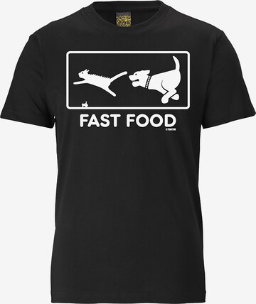 LOGOSHIRT Shirt 'Fast Food' in Zwart: voorkant