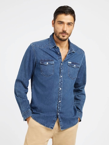 GUESS Slim fit Button Up Shirt in Blue: front