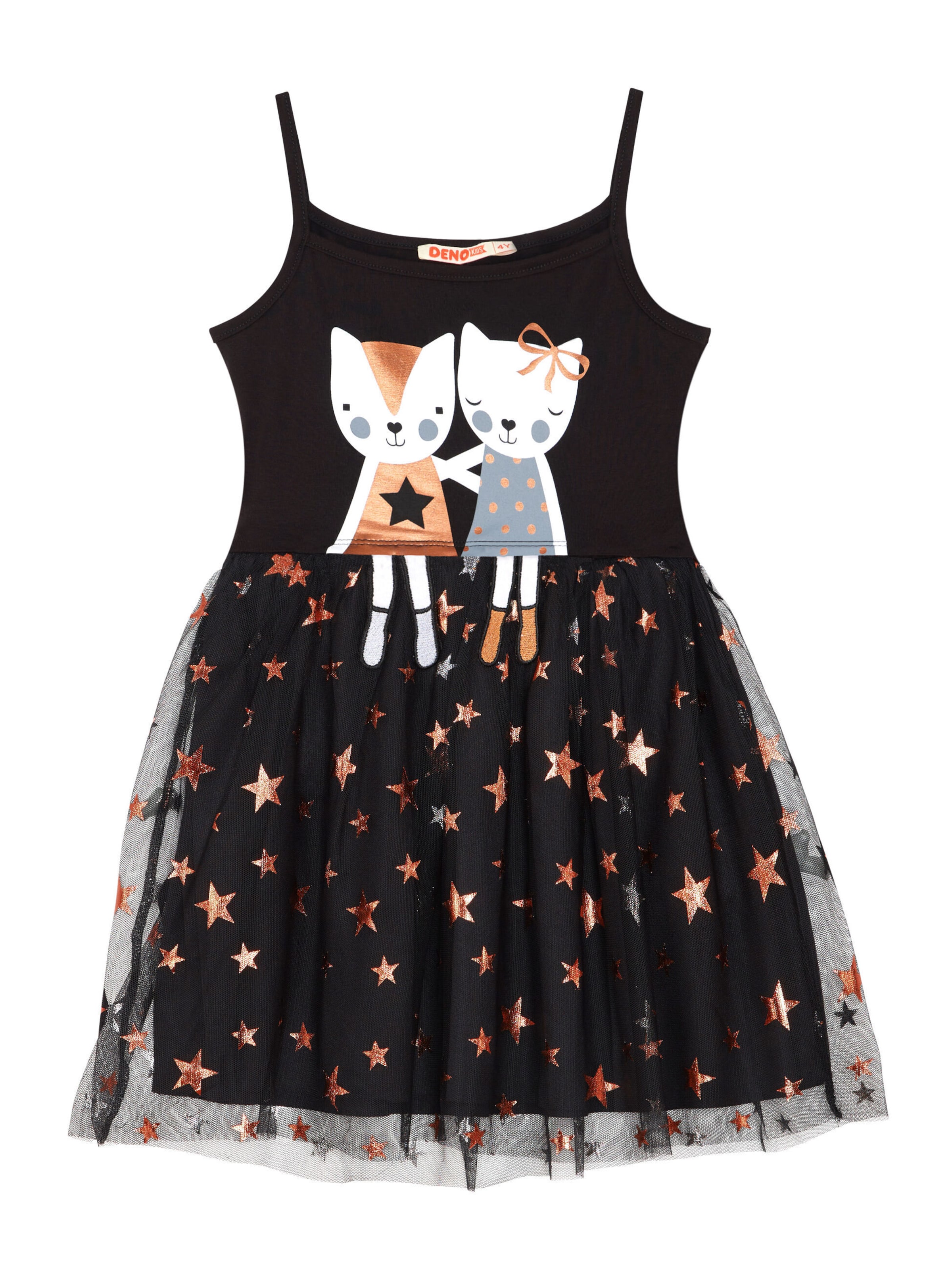 Denokids Kleid 'Copper Stars' in Schwarz: Vorderseite