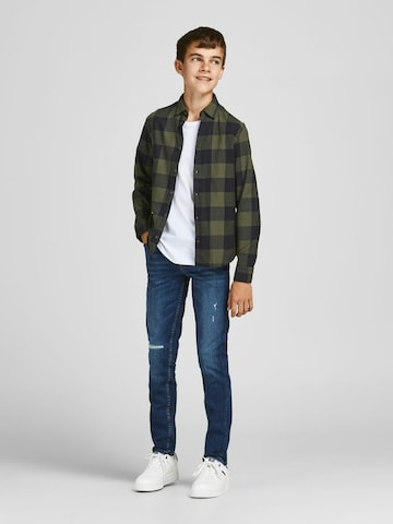 Jack & Jones Junior جينز مضبوط قميص 'Gingham' بلون أخضر