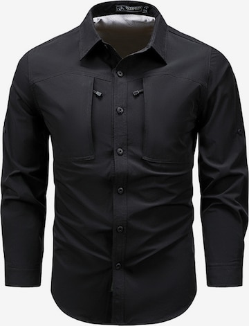 Youthup Comfort fit Button Up Shirt in Black: front