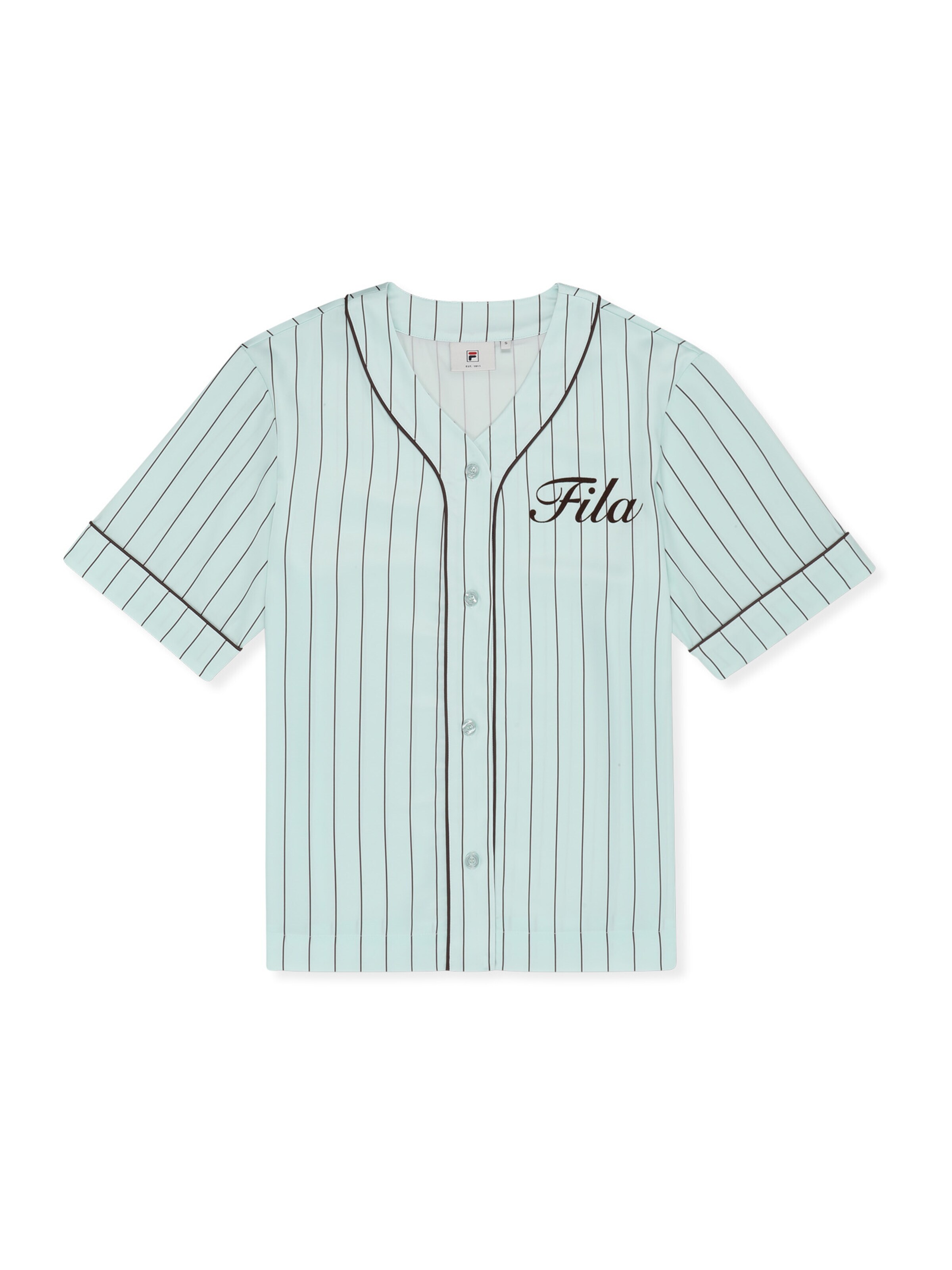 T-shirt 'FIESOLE boxy pinstriped satin baseball shirt' FILA en bleu
