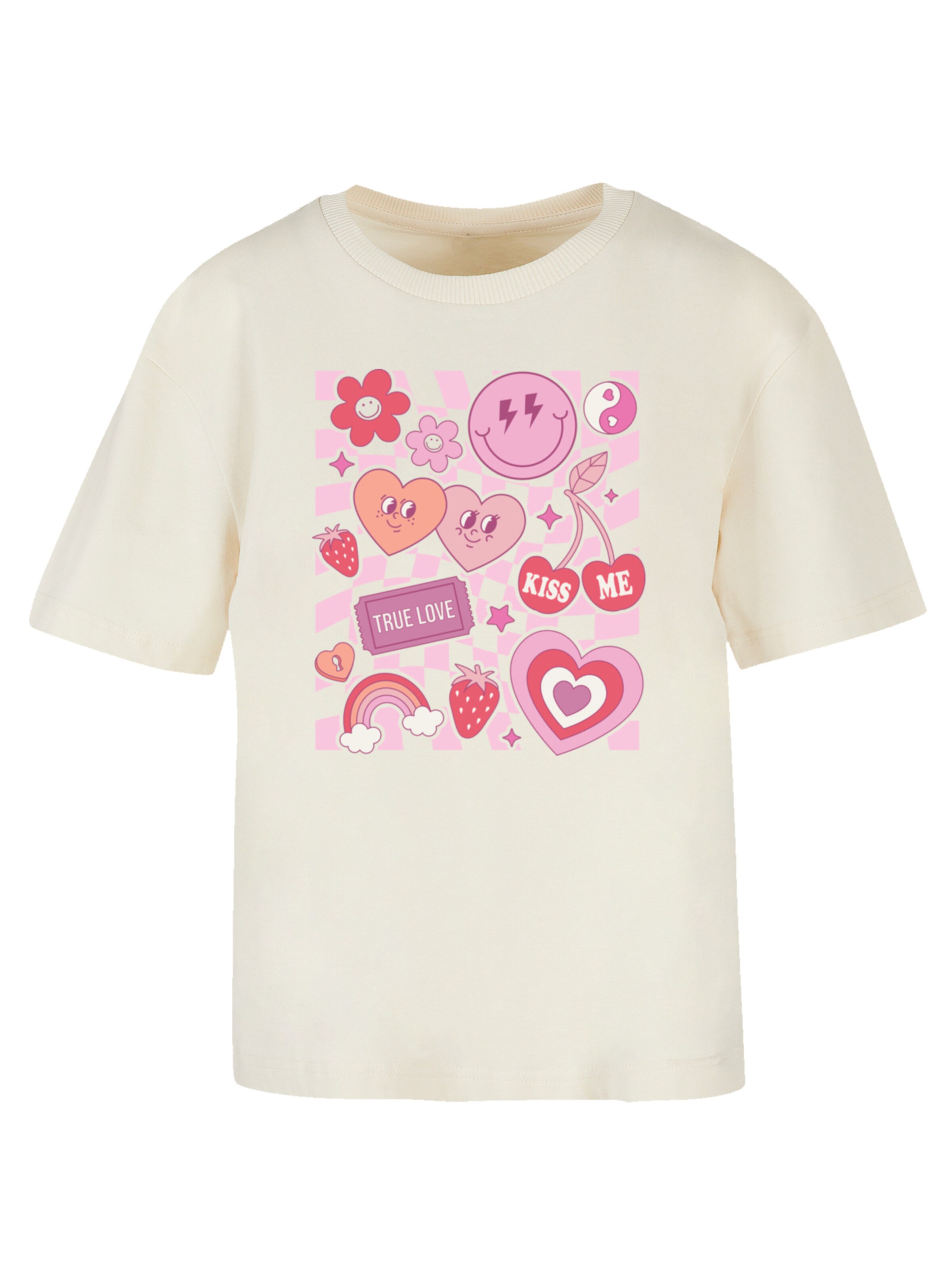 T-shirt 'Retro Valentinstag Herz Rainbow Fruits' F4NT4STIC en beige : devant