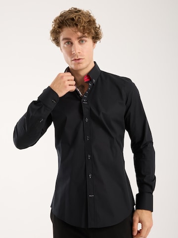 Slim fit Camicia business 'Donatello Poplin' di 7Camicie in nero