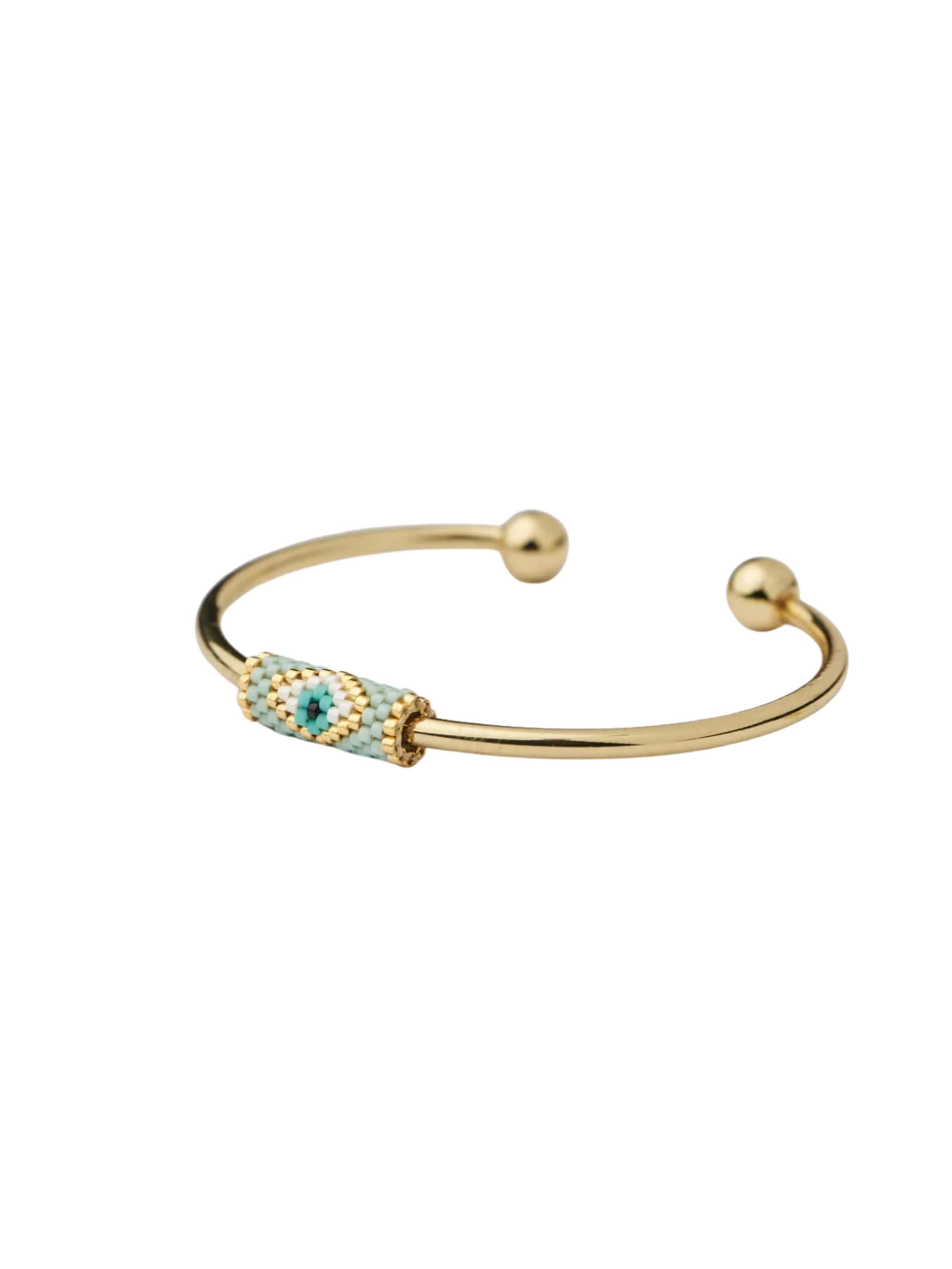 THE GEM STORIES JEWELRY Βραχιόλι 'Gold Cuff Bracelet with Miyuki Evil Eye' σε μπλε: μπροστά