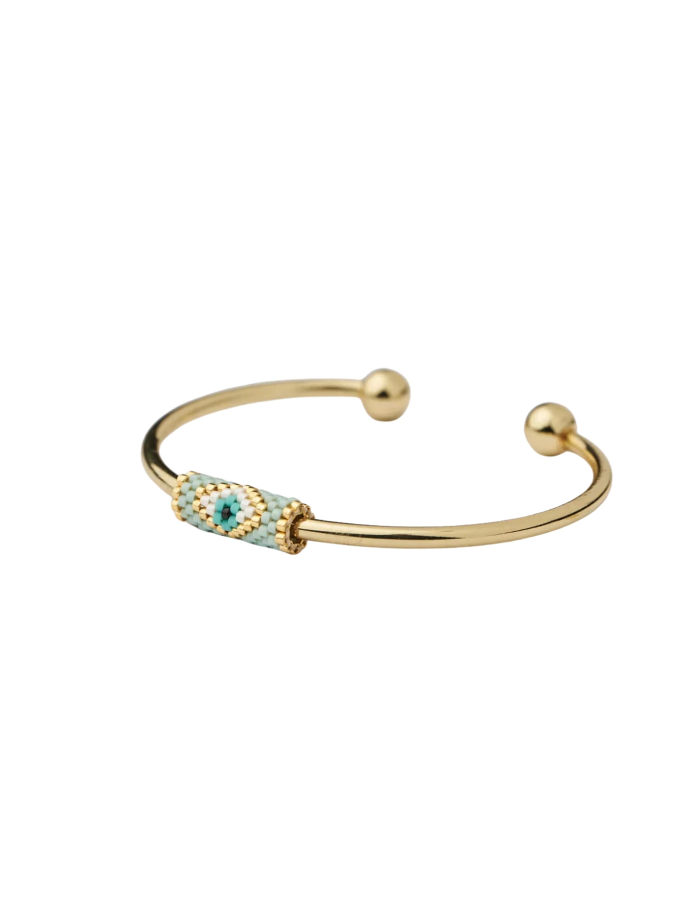 THE GEM STORIES JEWELRY Βραχιόλι 'Gold Cuff Bracelet with Miyuki Evil Eye' σε μπλε: μπροστά