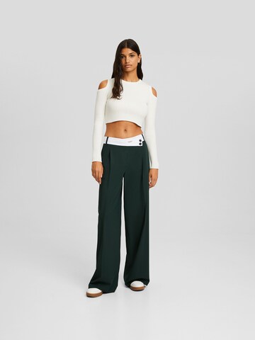 Bershka Wide Leg Hose in Grün