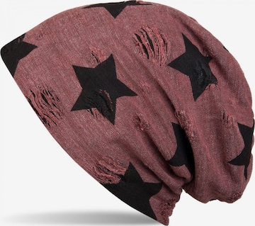 styleBREAKER Mütze 'Beanie mit Sterne & Punkte Muster' in Braun: Vorderseite