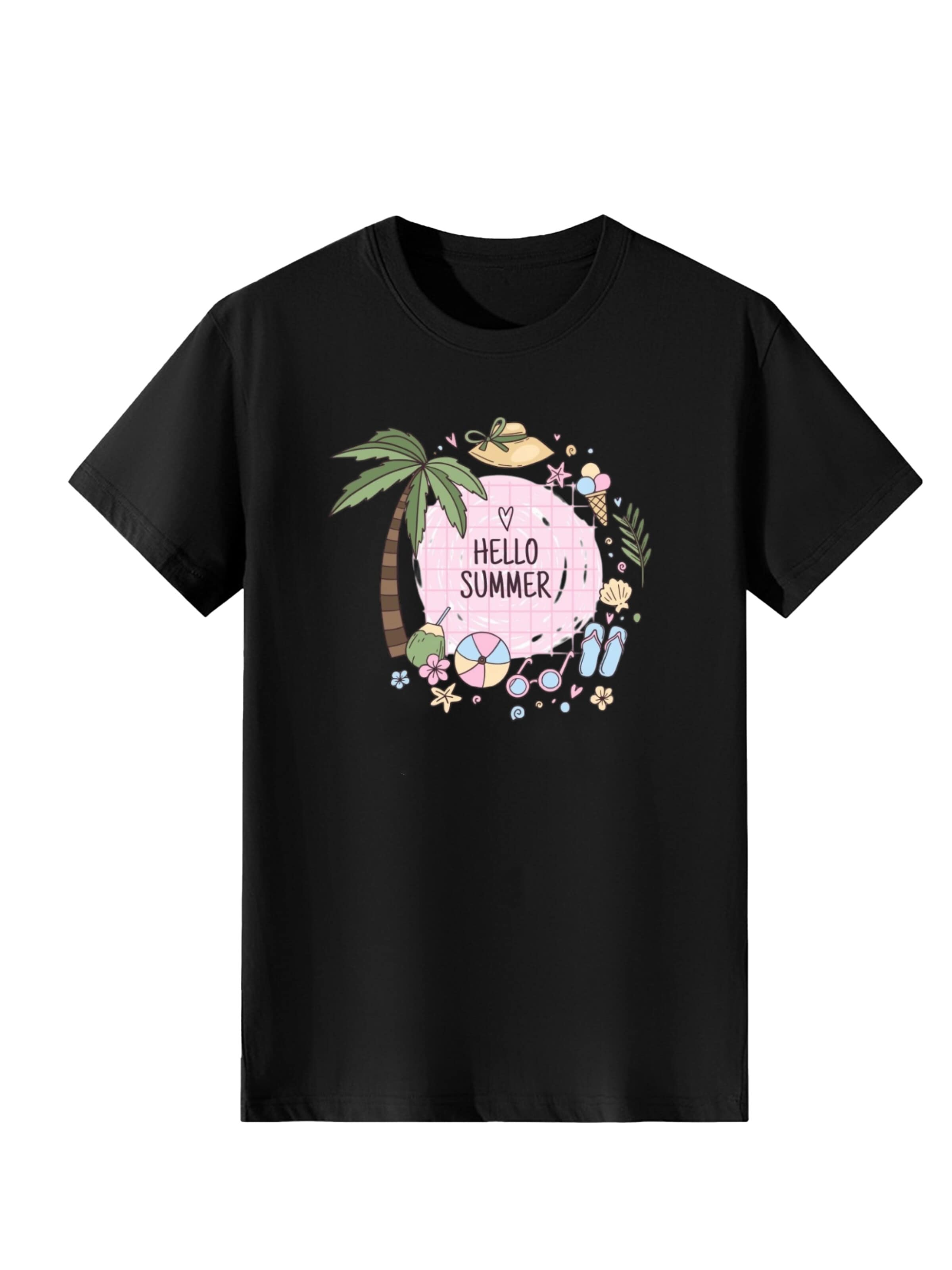 T-shirt 'Women Beach Element HELLO SUMMER Print T-Shirt' LapaPlus en noir