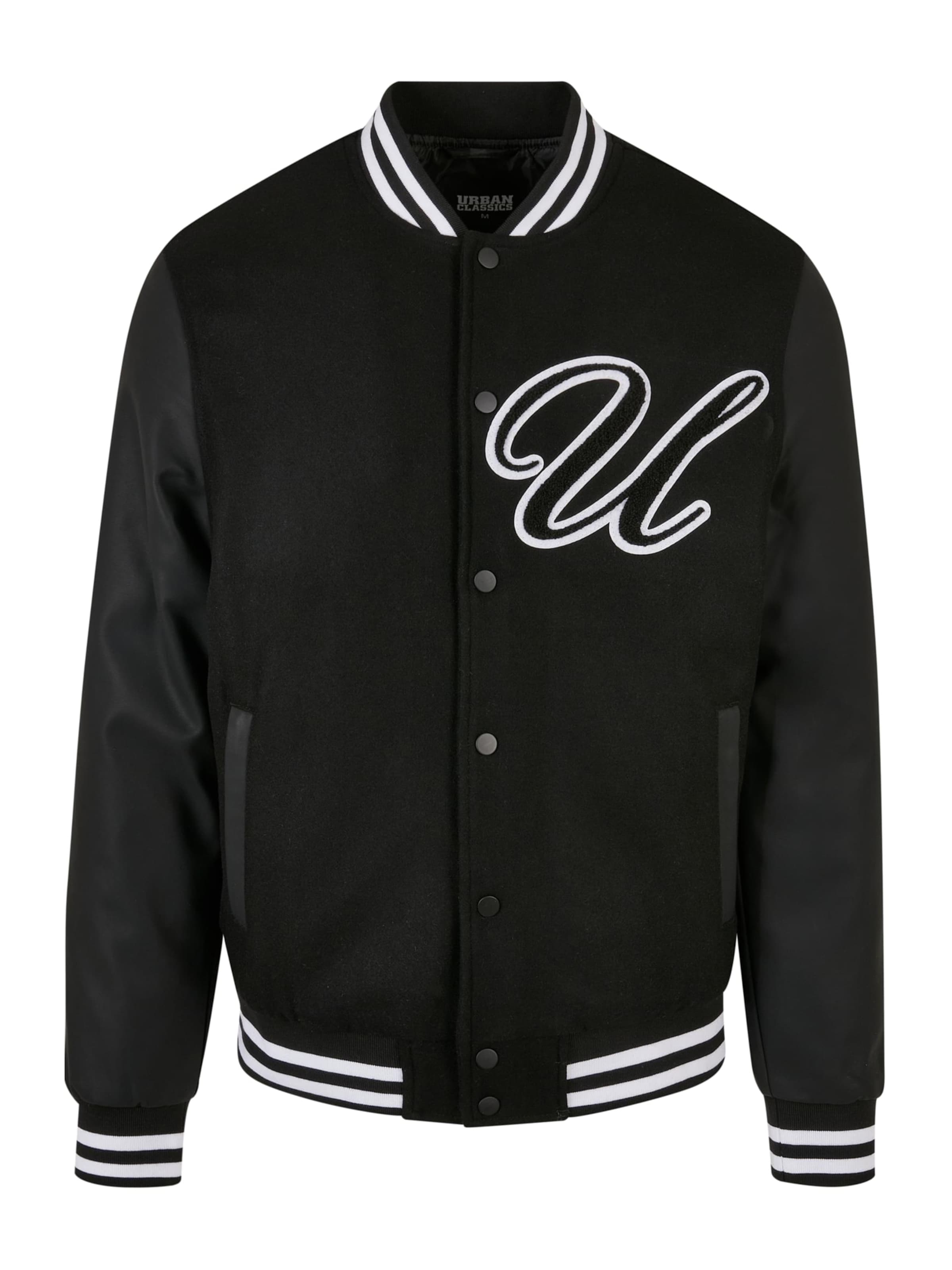 Urban ClassicsPrijelazna jakna 'Big U' - crna boja: prednji dio