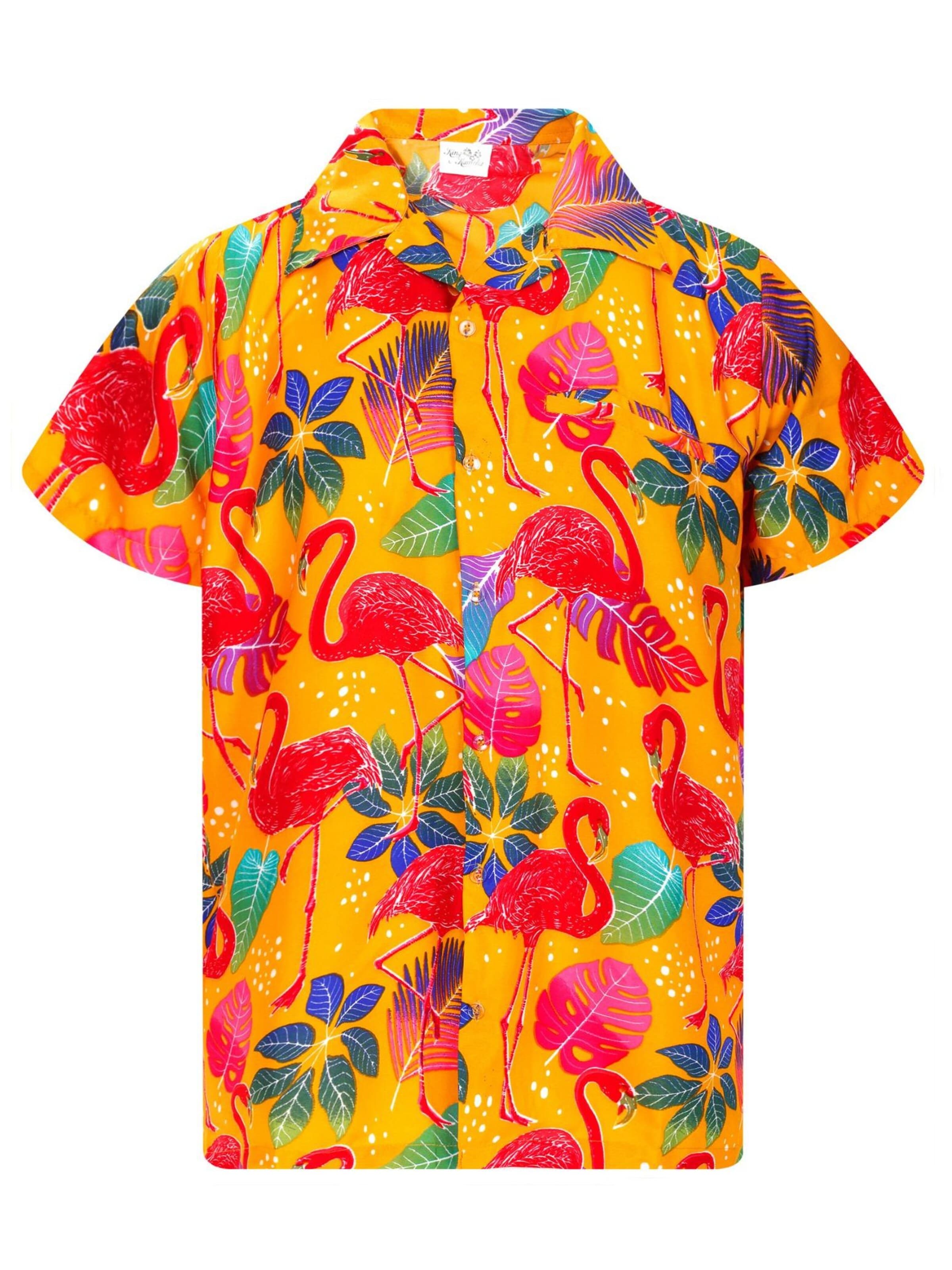 King Kameha Shirt 'Funky Flamingos'‌‌‌‌‌‌ in Gelb: Vorderseite