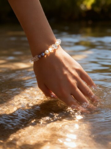 Nemomatheo Bracelet 'Mondlicht – Natursteinarmband mit Süßwasserperle' in Gold
