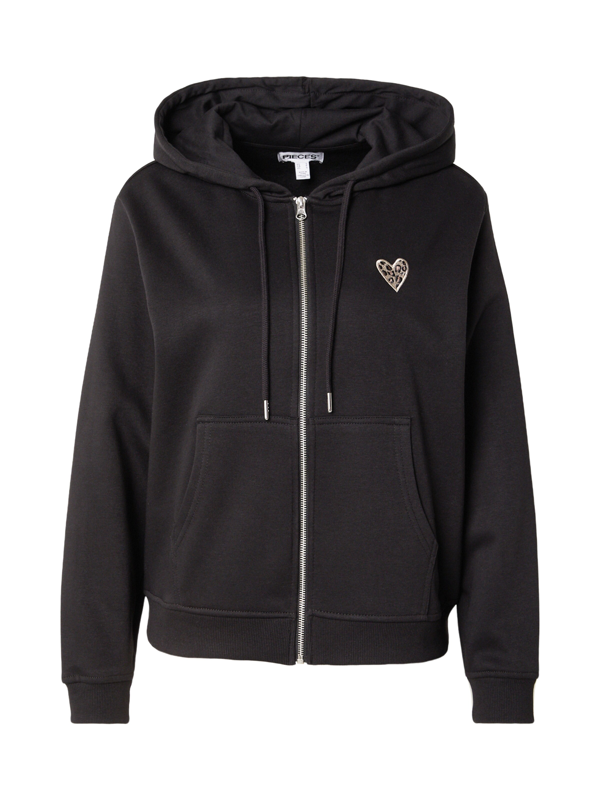 PIECES Zip-Up Hoodie 'PCCHILLI' in Black: front