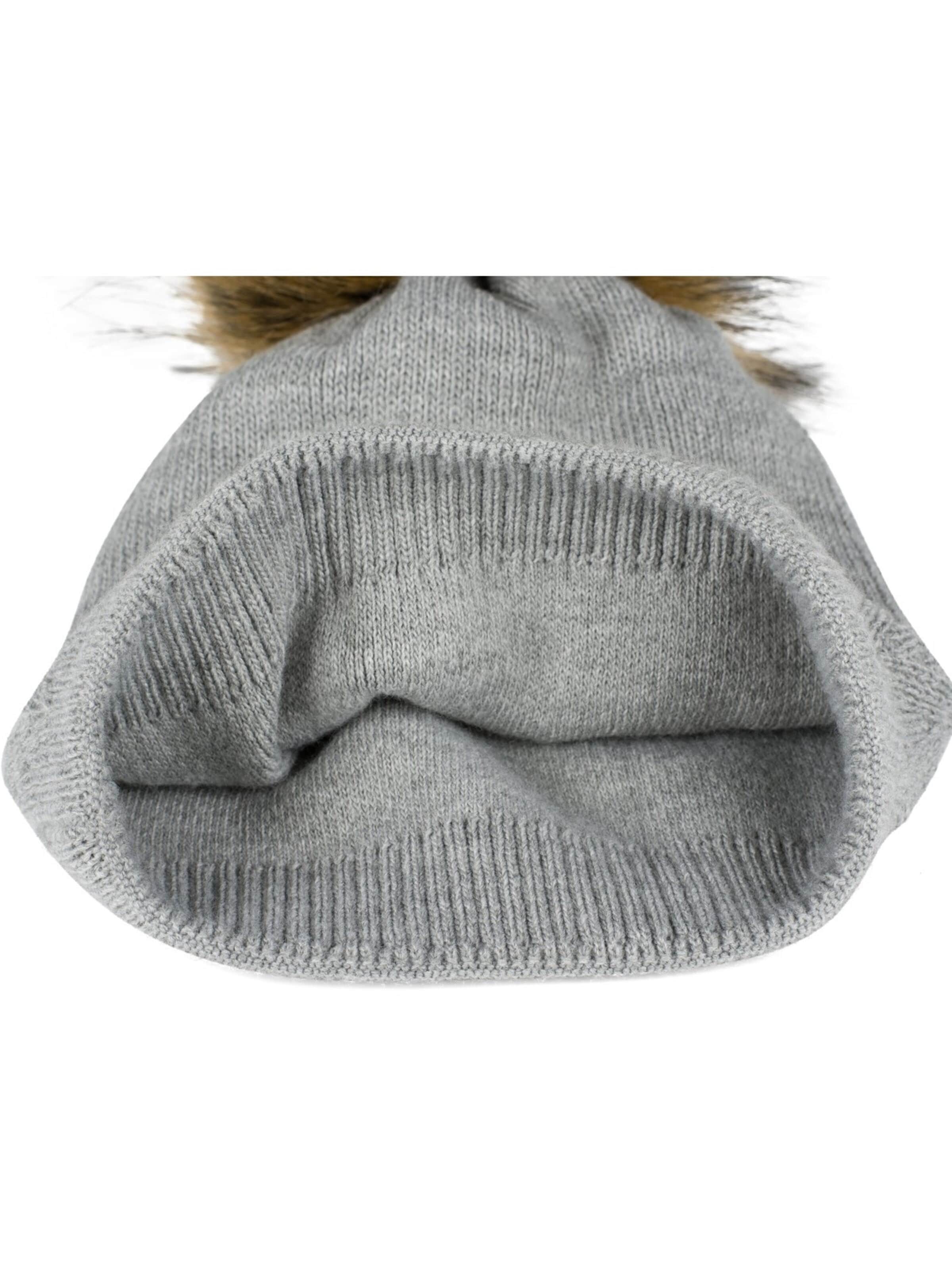 styleBREAKER Mütze 'Strick Bommelmütze mit Zacken Muster'‌‌‌‌‌‌‌ in Grau