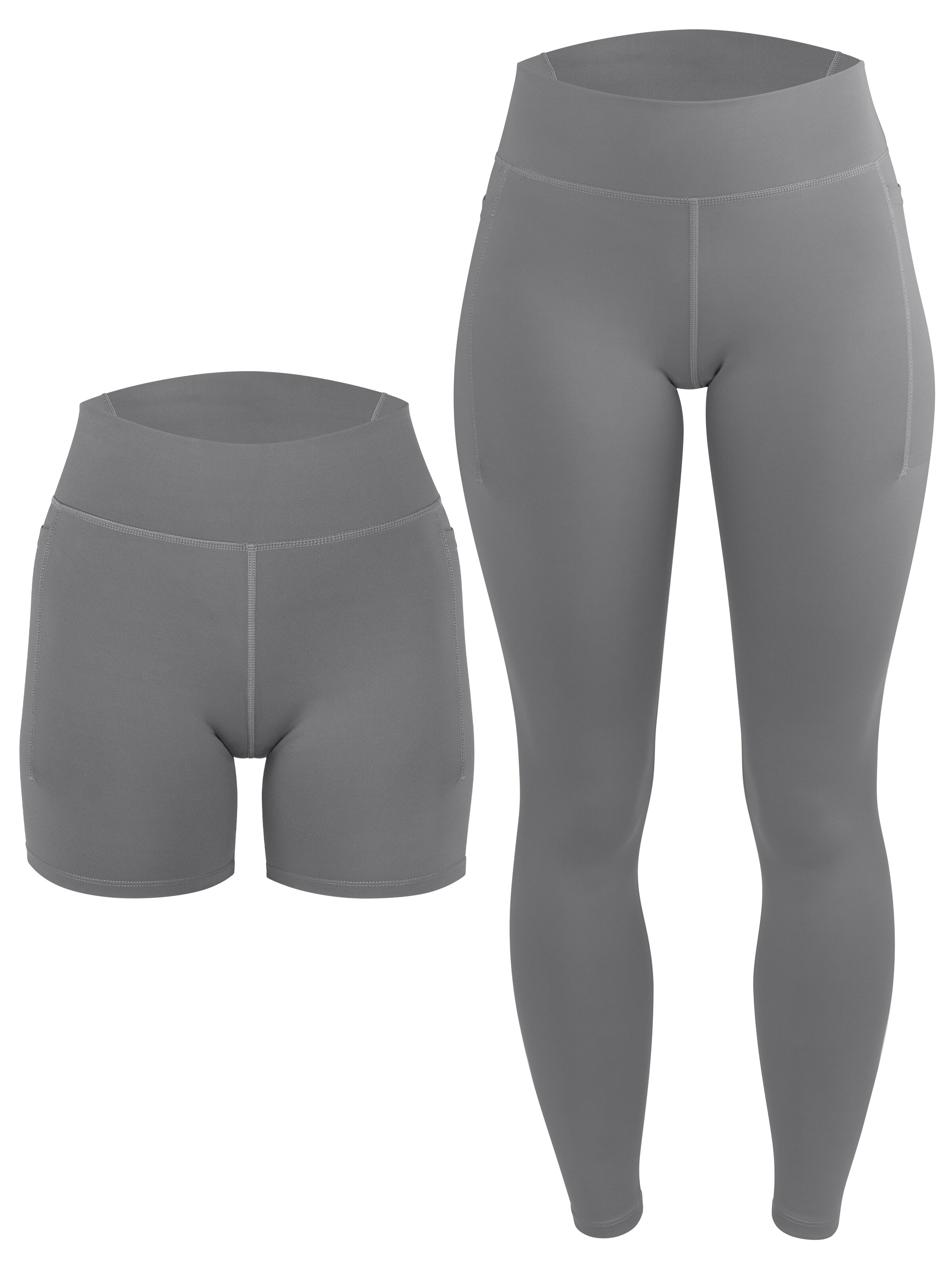 Circle Five Skinny Leggings 'Sport Set 2 pcs (Radlershorts mit Taschen + Leggings mit Taschen)'‌‌‌ in Grau: Vorderseite