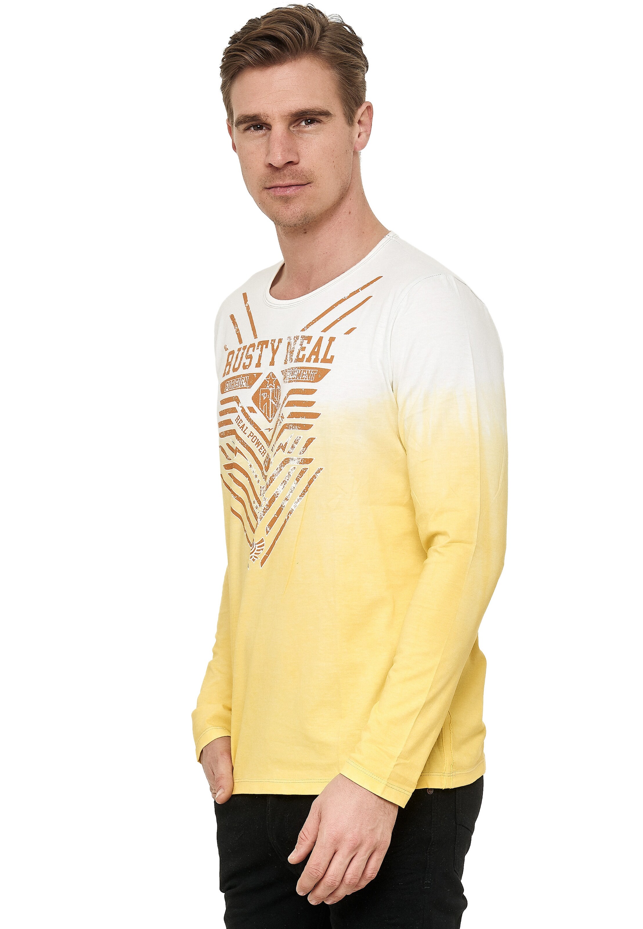 Rusty Neal Longsleeve mit großem Front-Druck in Gelb: Vorderseite