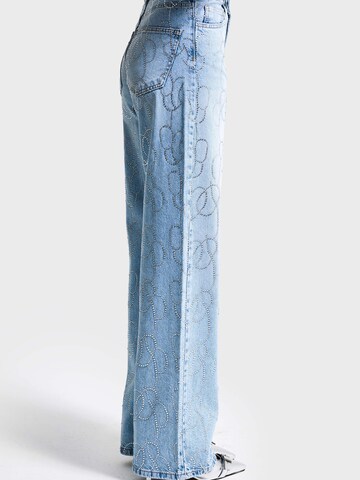 IT'S BASIC Loose fit Jeans 'RHINESTONE LOOSE MID RISE JEANS' in Blue