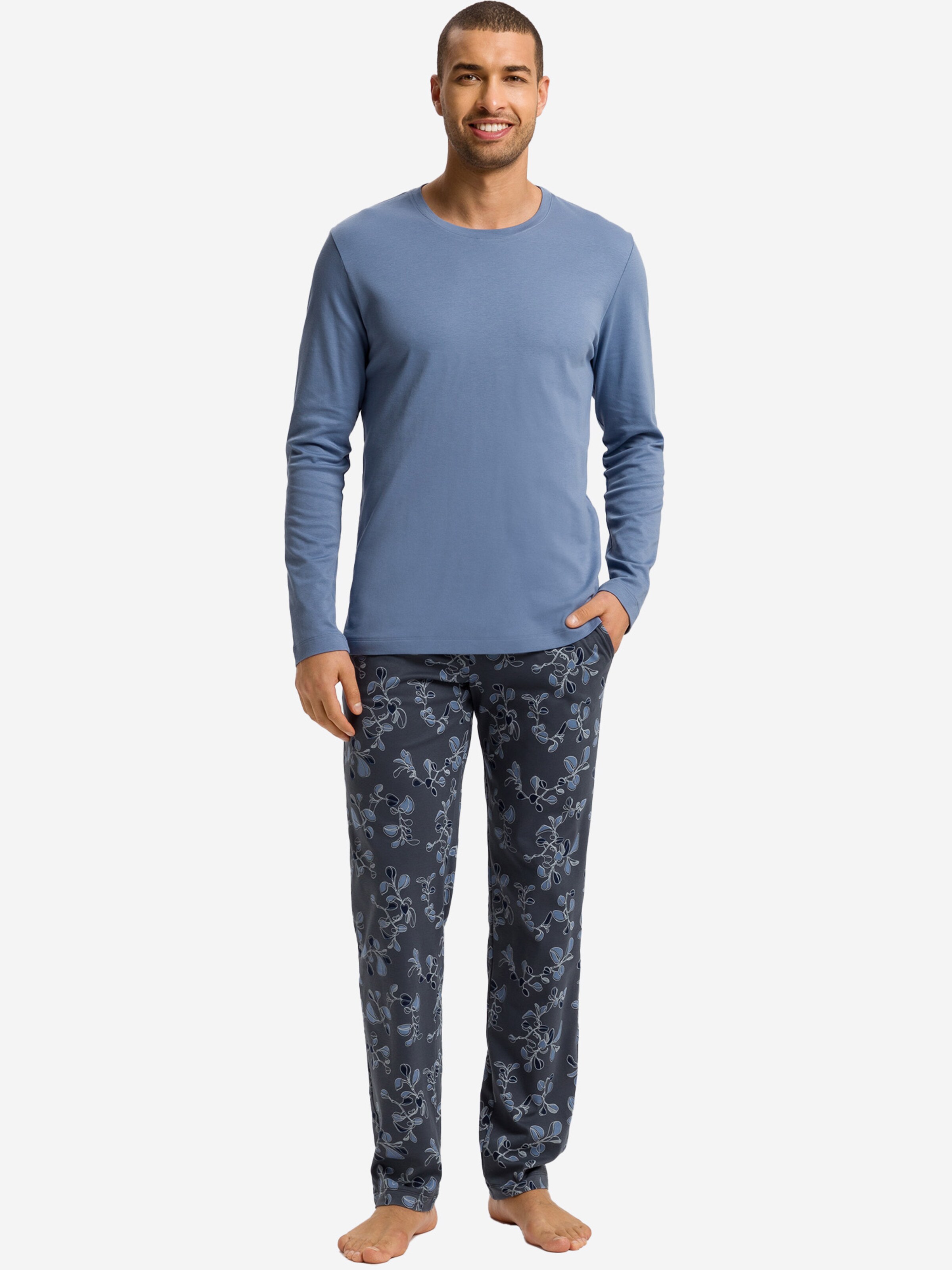 Hanro Pajamas long ' Night & Day ' in Blue: front