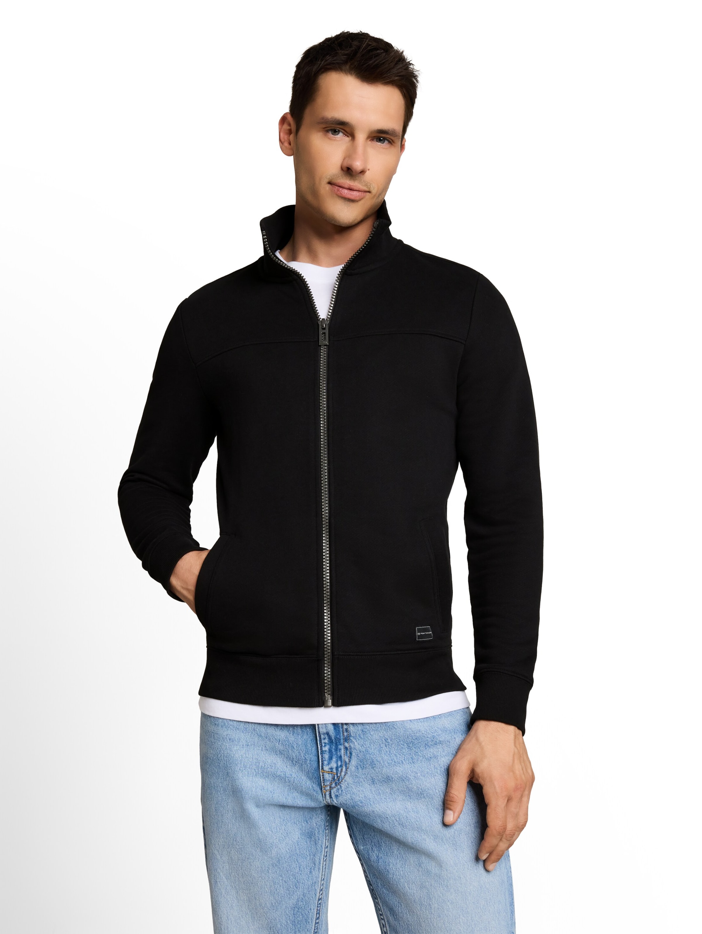 TOM TAILOR - Sudadera con cremallera en negro: frente
