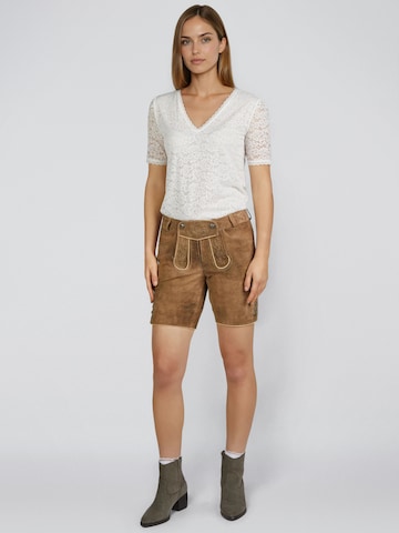 SPIETH & WENSKY Regular Lederhose 'Giana' mit Ton-In-Ton Stickerei in Braun: Vorderseite