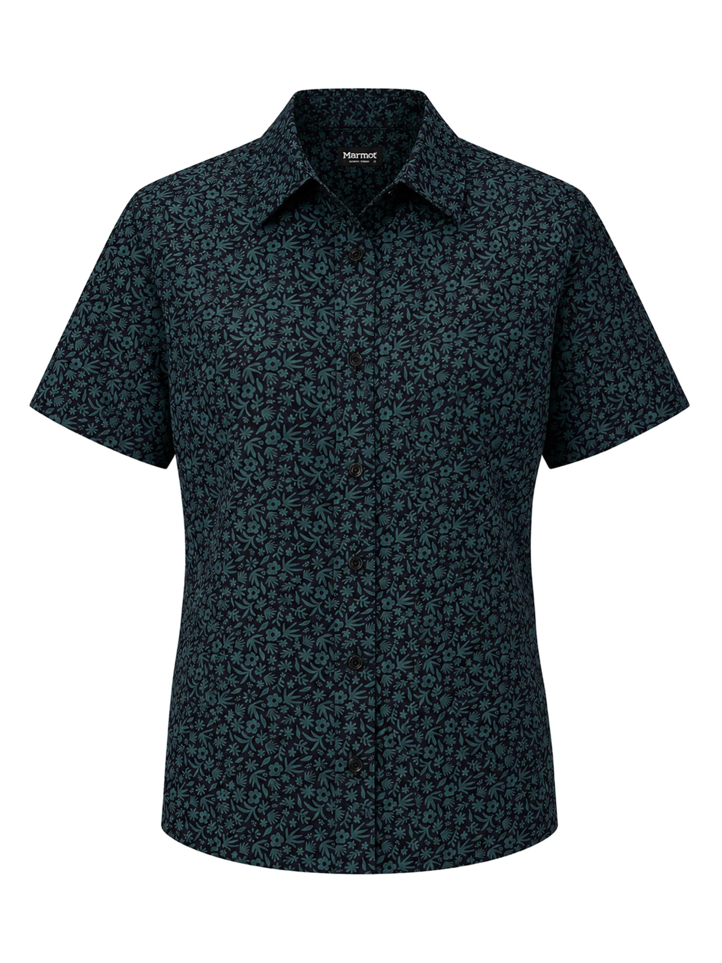 Marmot Athletic Button Up Shirt 'AirExchange UPF 40 Novelty Short-Sleeve' in Green: front