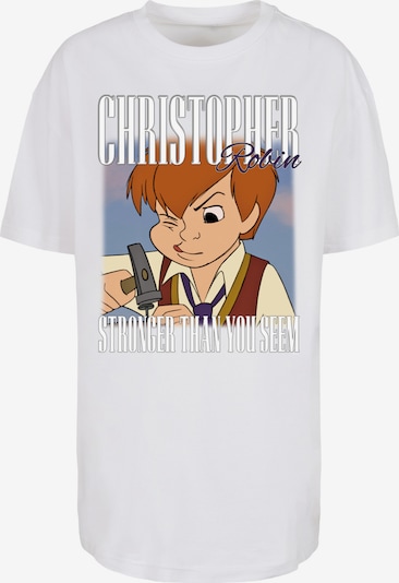 F4NT4STIC T-shirt oversize 'Winnie The Pooh Christopher Robin Montage' en bleu fumé / caramel / rouge foncé / blanc cassé, Vue avec produit